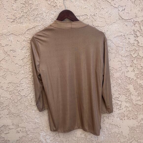 Chicos Travellers Gold Bronze Shimmer Open Cardigan Drape Jacket Size 1 - Picture 2 of 4
